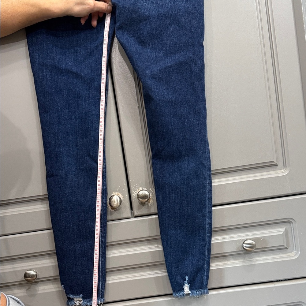 Women's high waisted Dark Blue Distressed Skinny Jeans - Picture 7 of 10